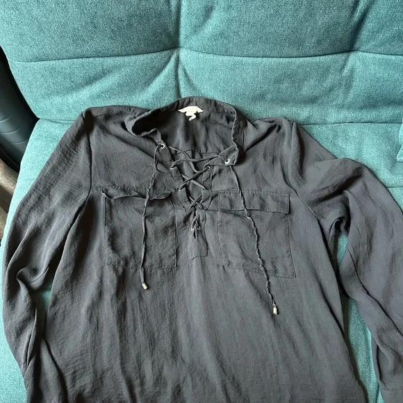 Navy H&M Lace-Up Blouse - Picture 5 of 7